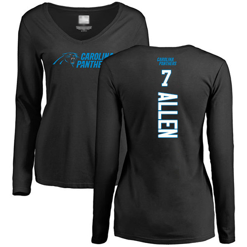 Carolina Panthers Black Women Kyle Allen Backer Slim Fit NFL Football #7 Long Sleeve T Shirt